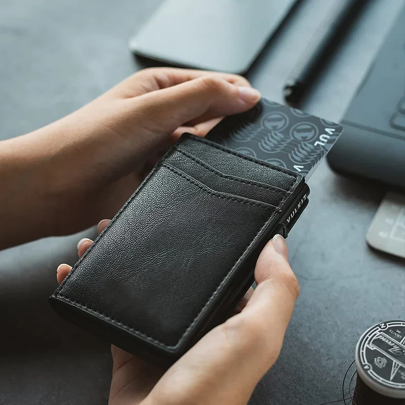 Rfid 마이크로 화이버 가죽 신용 카드 소지자 남성용 지갑 블랙 슬림 얇은 은행 카드 소지자 케이스 스마트 미니멀리즘 지갑 Porte Carte