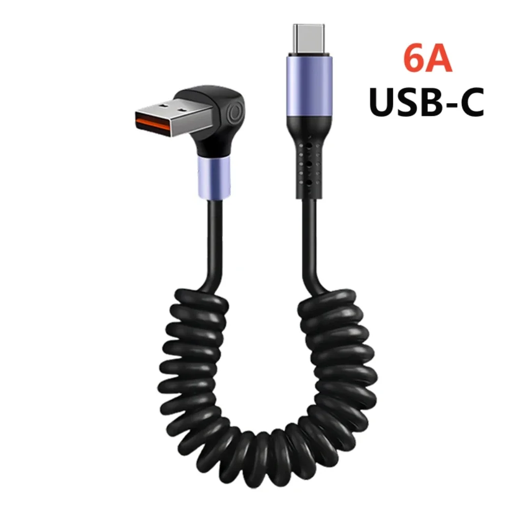 thumbnail image 1 of Cable de datos retráctil con resorte para coche, 6 A/66 W, estéreo, USB C a tipo C, cable de carga rápida para iPhone 15, Samsung, Huawei y Xiaomi., 1 of 5