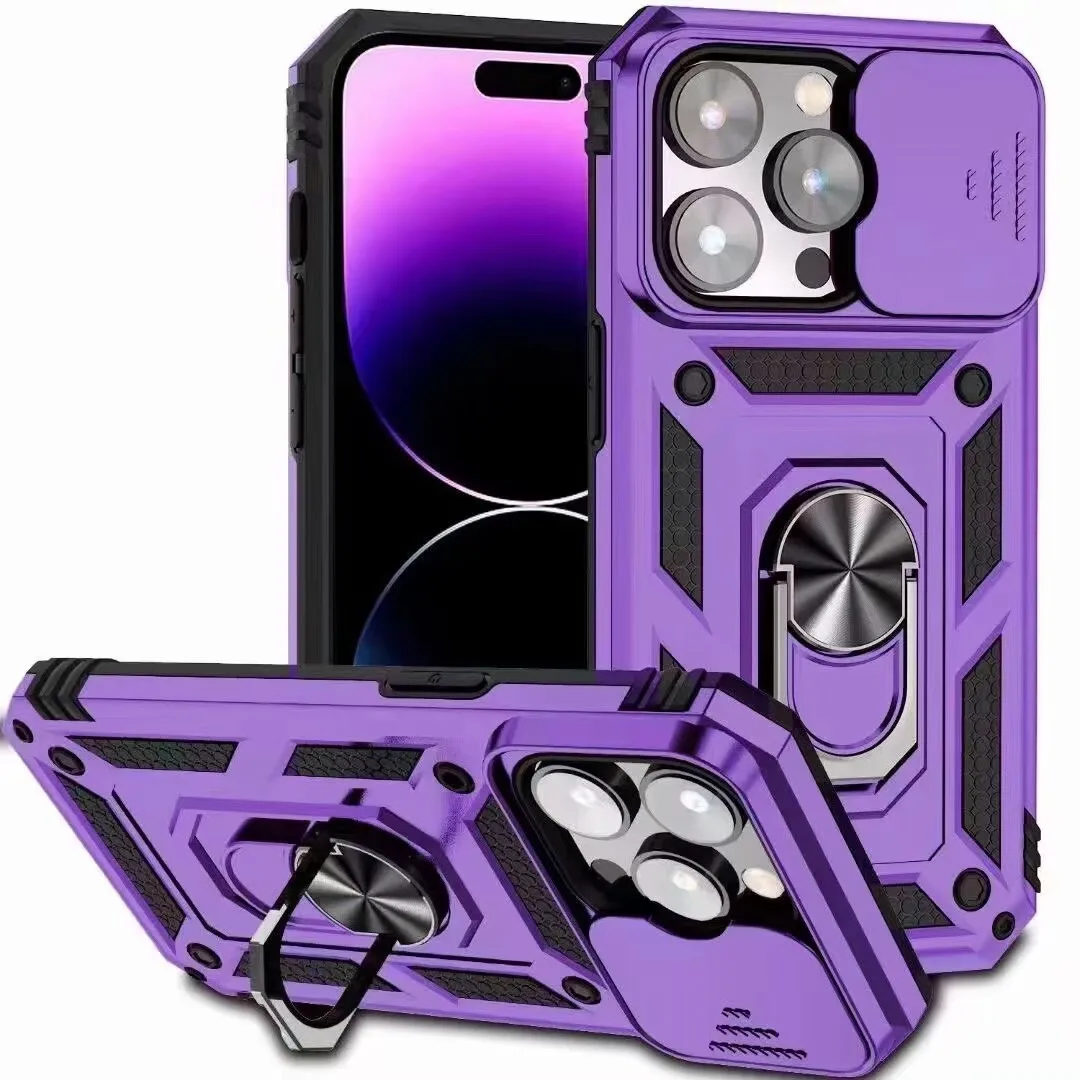 

For iPhone 15 14 13 12 11 Pro Max Xs XR X SE 8 7 6 Plus Case Military Armor Shockproof Slide Window Camera Lens Protection Cover