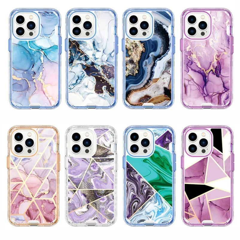 Luxury 3-in-1 Plating Marble Phone Case - Heavy Duty Shockproof Cover