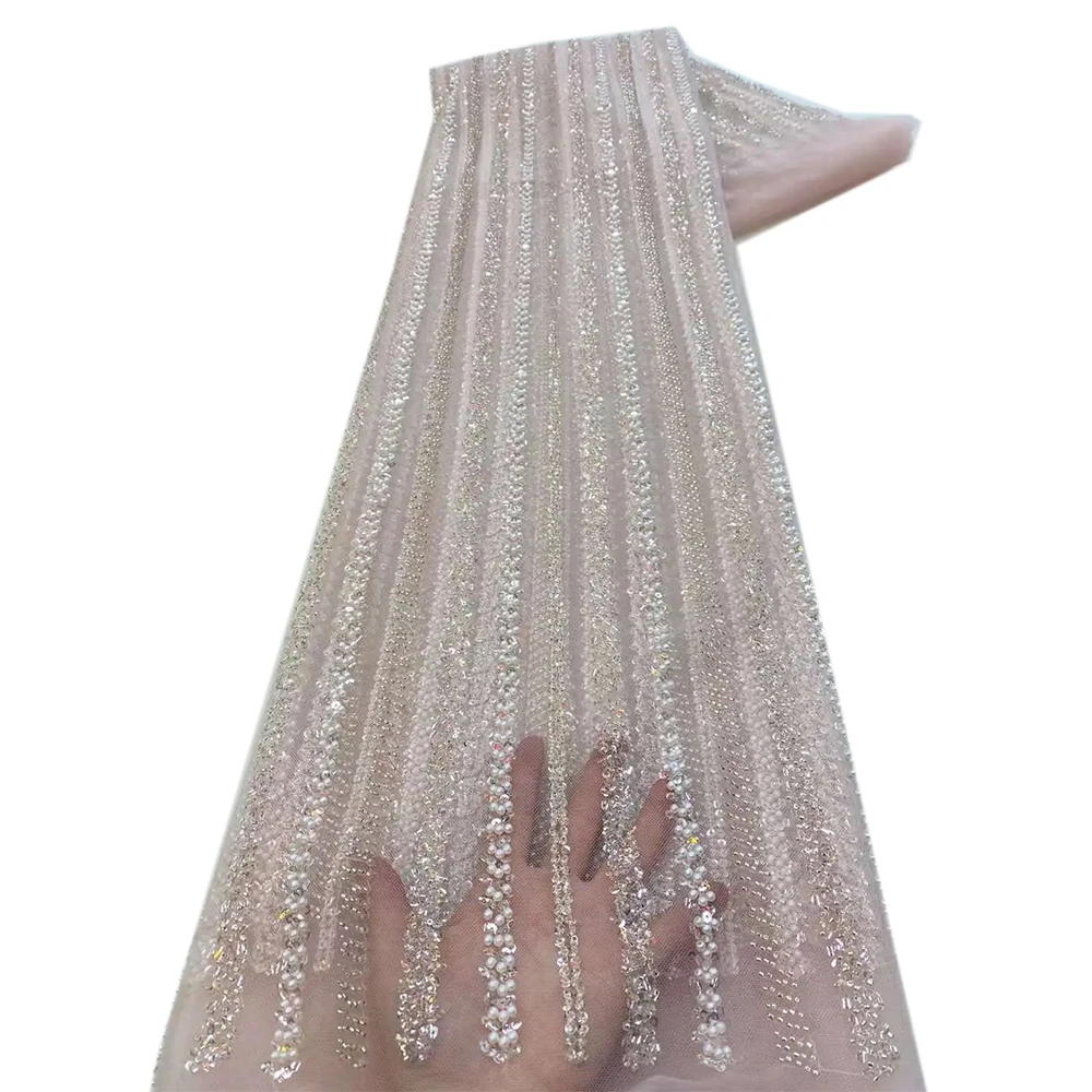 نسيج الدانتيل الأفريقي لعام 2025، مطرز بالترتر وال...