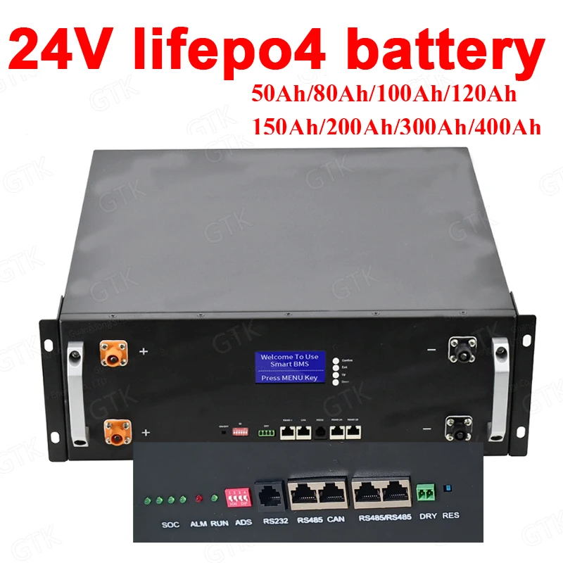 

GTK 200Ah 24v 400AH 150Ah 300Ah 500AH 100Ah 600AH lifepo4 Lithium batterry CAN RS485 RS232 Solar energy storage for base station