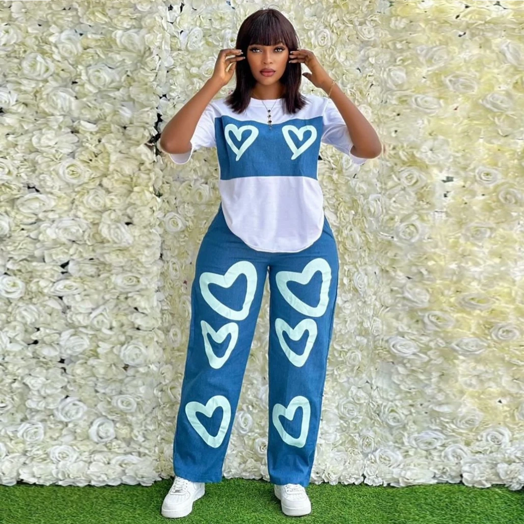 thumbnail image 1 of Conjunto de 2 piezas para mujer, ropa africana Dashiki, nueva moda de verano y otoño, top de manga corta y pantalón, traje de fiesta para mujer, conjuntos a juego, 1 of 4