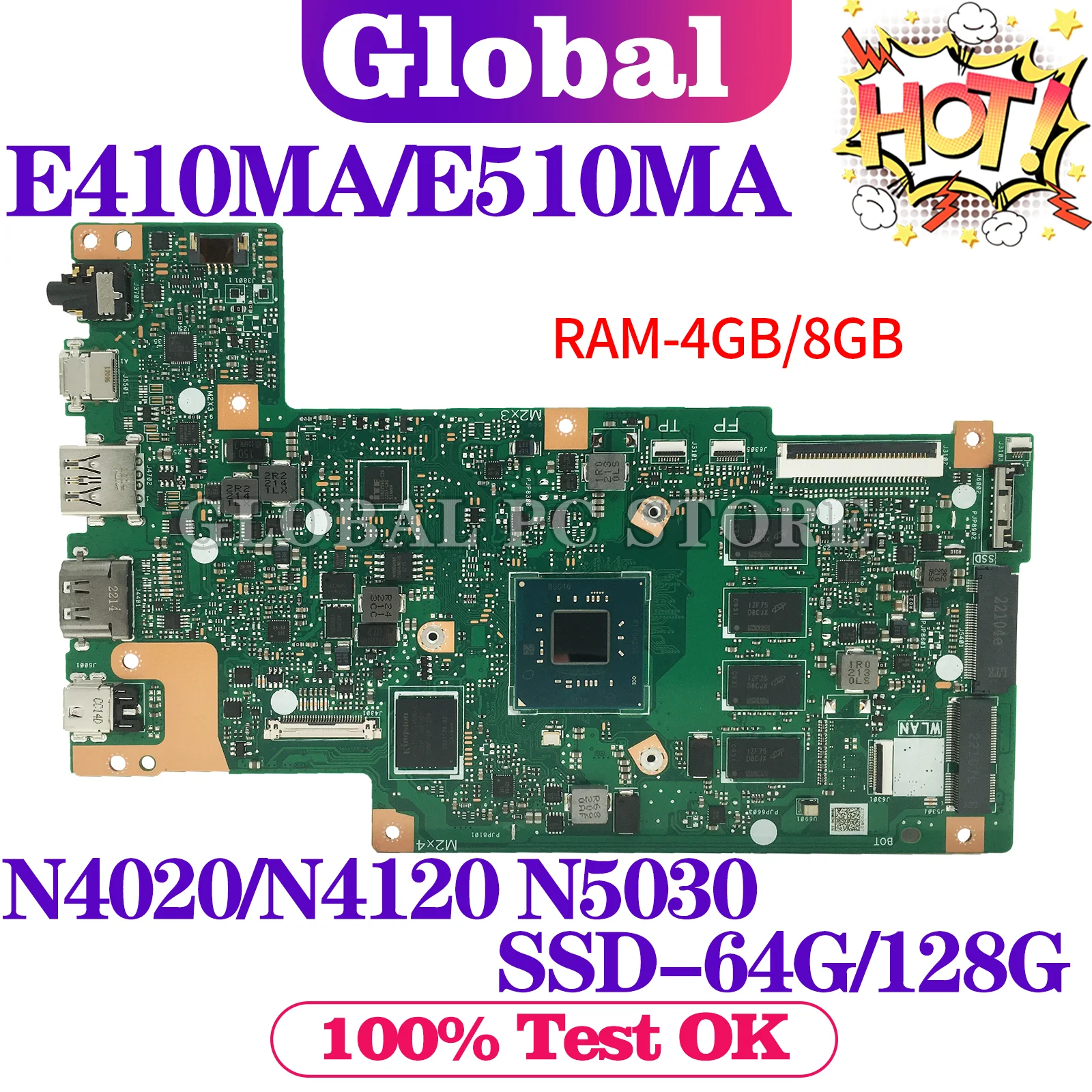 Kefu-placa-mãe do Portátil para Asus E410ma E410mab E410m E510ma E510mab R429m F414ma N4020 N4120 N5030 4gb 8gb de Ram