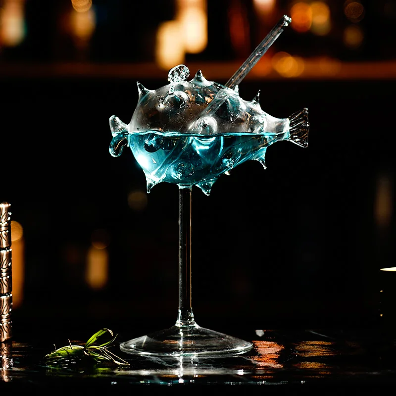 Description Picture 5 of itemPersonality shaped prickly dolphin puffer cup fish-shaped spiked tall cocktail glass glass creative molecular cup mermaid cup