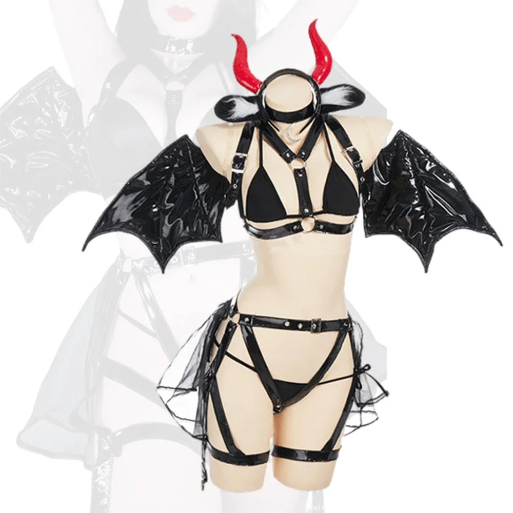 

Original Design Demon Cattle Black Leather Bundled Suits Cosplay Costume Woman Lingeries Sexy Cosplay