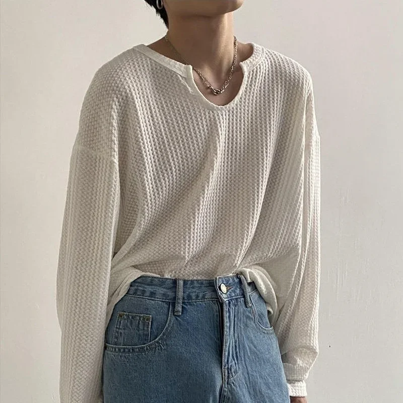Fashion Loose Personality Mash T-shirts Summer Korean Style Women Men's Sweatshirt V-neck Long Sleeve Personality T-shirt