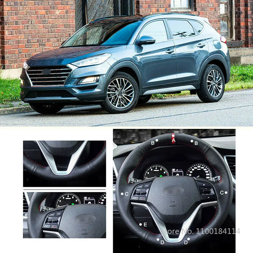 

Hand-stitched DIY Super Soft Durable Black Leather Car Steering Wheel Cover For Hyundai Tucson