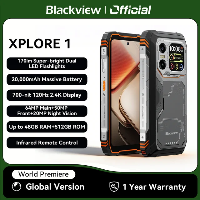 Blackview XPLORE 1 Outdoor Mobile Phone, 5G Waterproof Rugged Smartphone Android 15, 6.78'' 2.4K Display, 16GB+512GB, 20000mAh