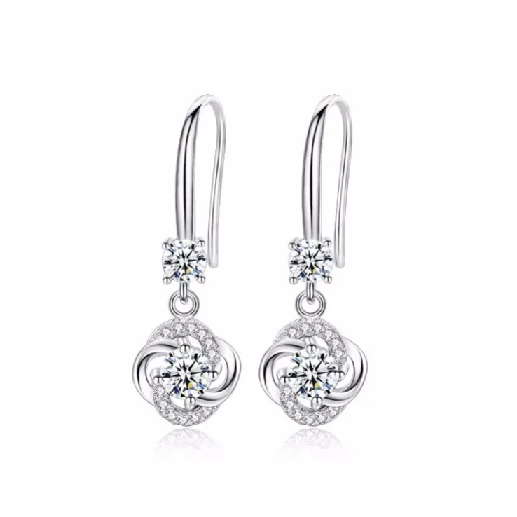 

Solid 925 Sterling Silver Real Mini Diamond Earring for Women Fine Silver 925 Diamond Jewelry Bizuteria Orecchini Drop Earrings