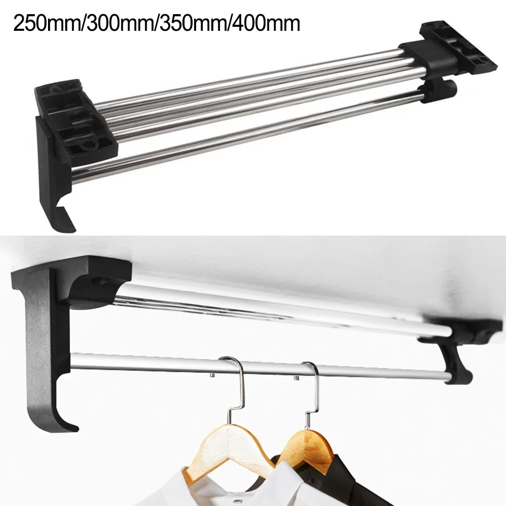 

Retractable Top Mount Wardrobe Rail Clothes Hanger Stainless Steel Towel Coat Racks Closet Rod Home Cupboard Hooks