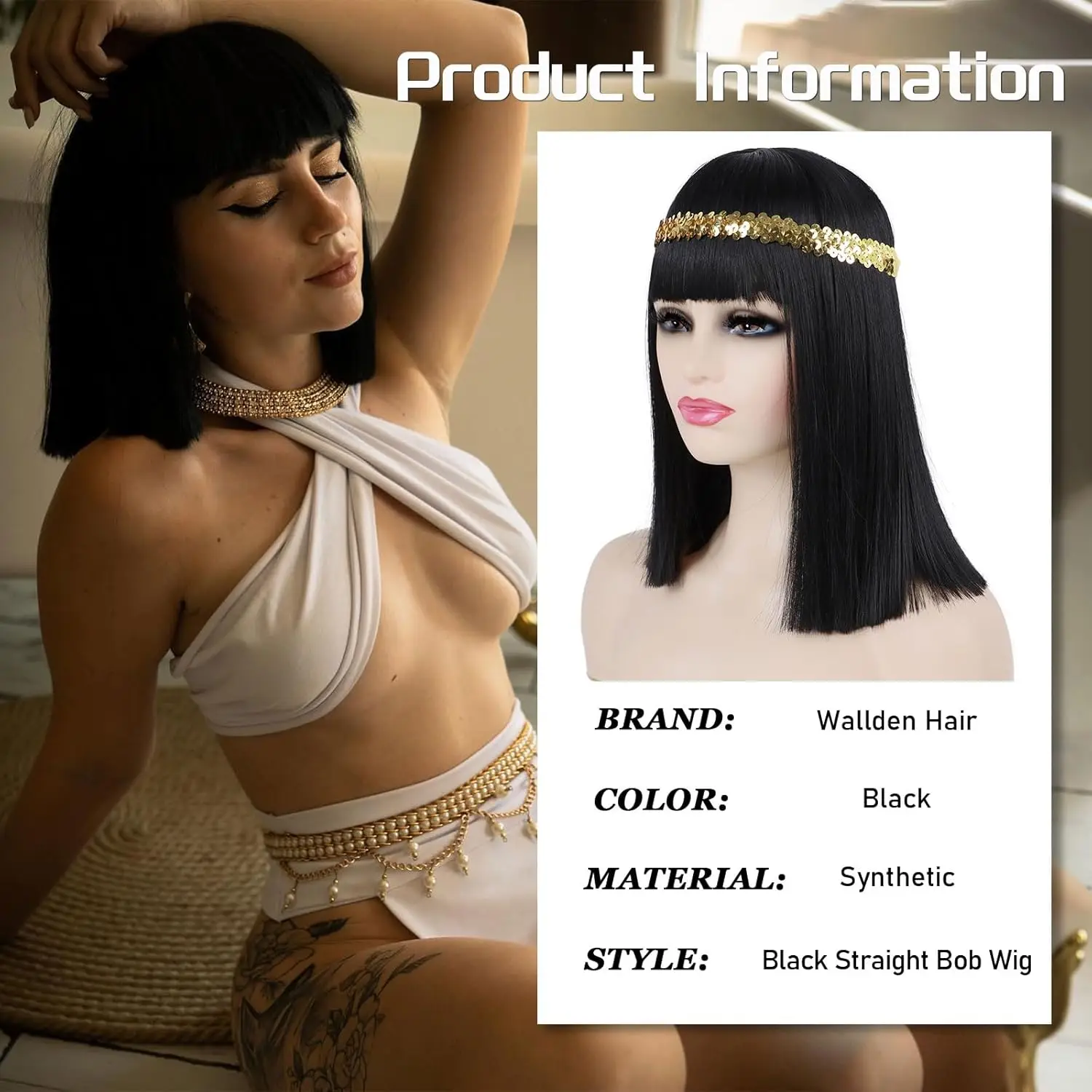 クレオパトラ-黒人女性のためのフリンジ付きの短くて滑らかな合成