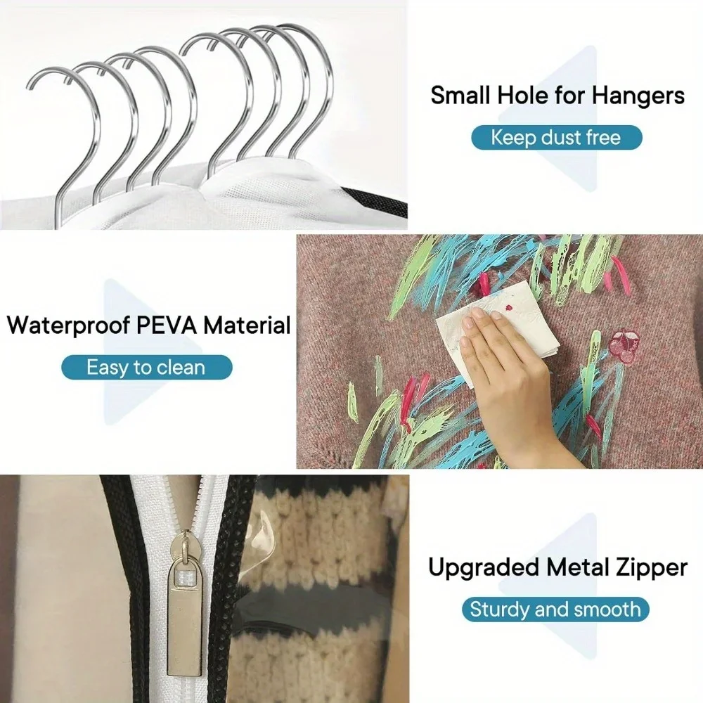 3 PCS 10-Inch Gusseted Garment Bags Clear Waterproof Suit Covers for Storage Hanging Zipper Clothing Protection Hanging Organize 4