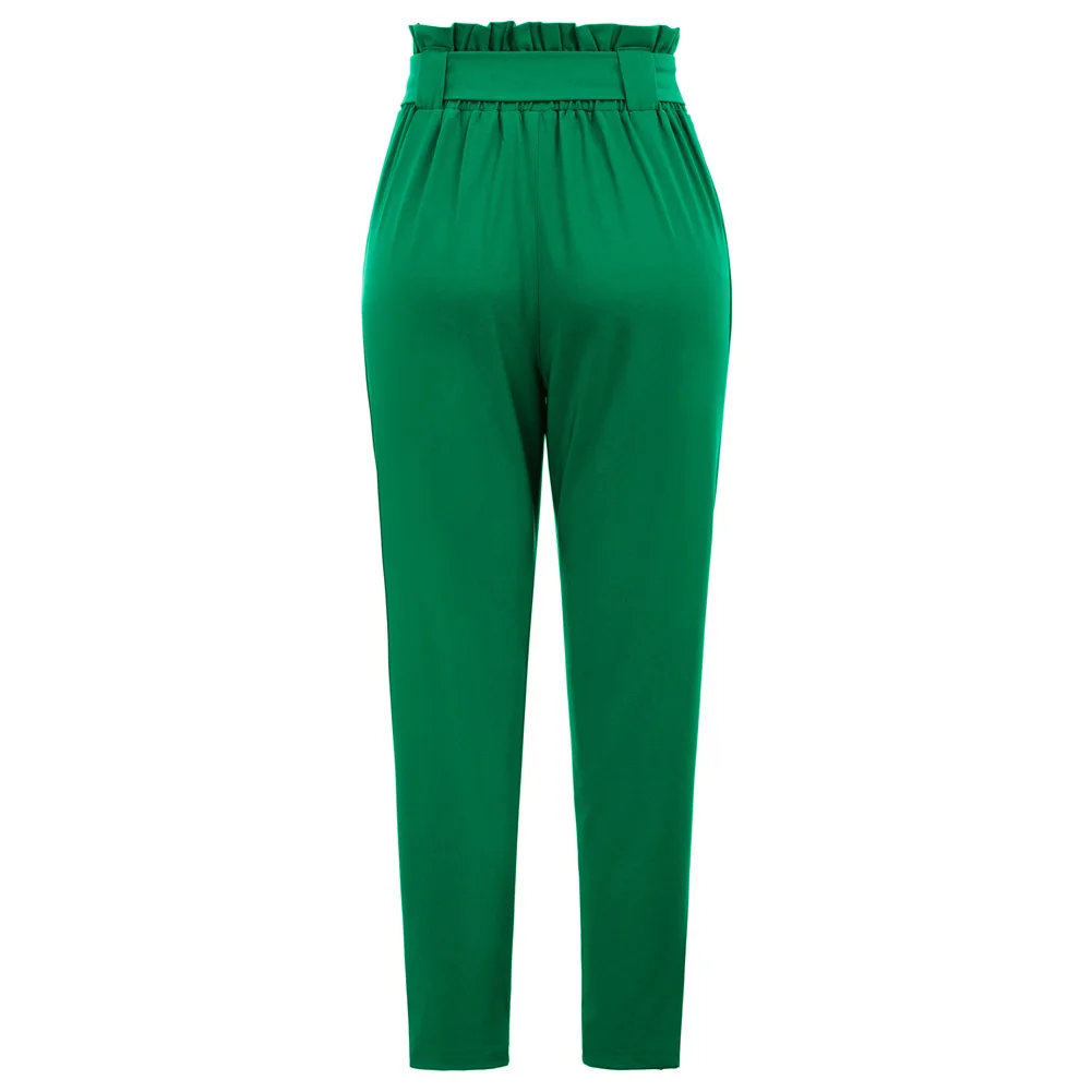 GK Women's Casual High Waist Belt Decorated Pencil Capri Pants With Bow-Knot Solid Summer Spring Streetwear Female Clothing