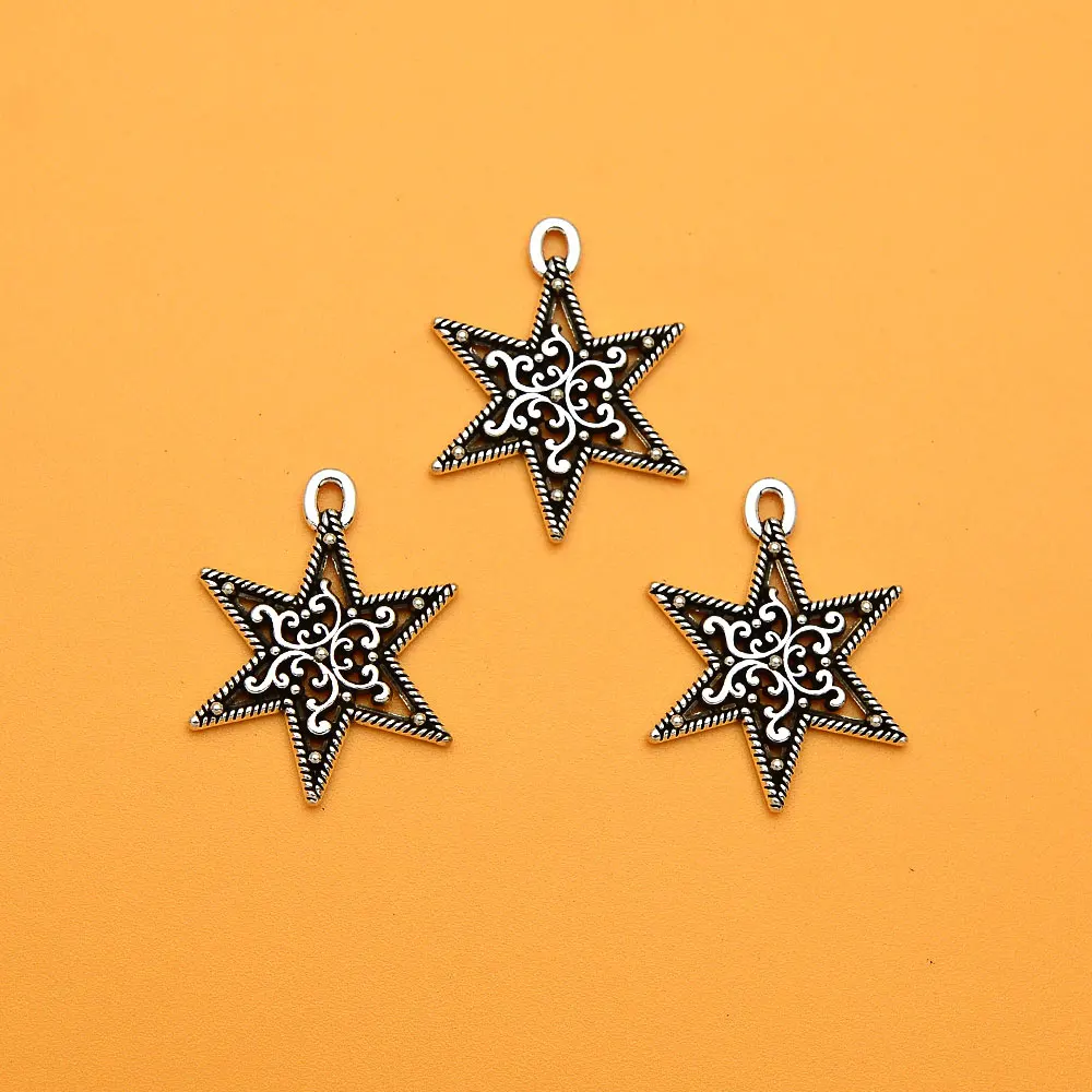 

15pcs/Lots 19x25mm Antique Silver Plated Six-Ponited Star Charms Pendant For DIY Earring Necklace Jewelry Making Supplies
