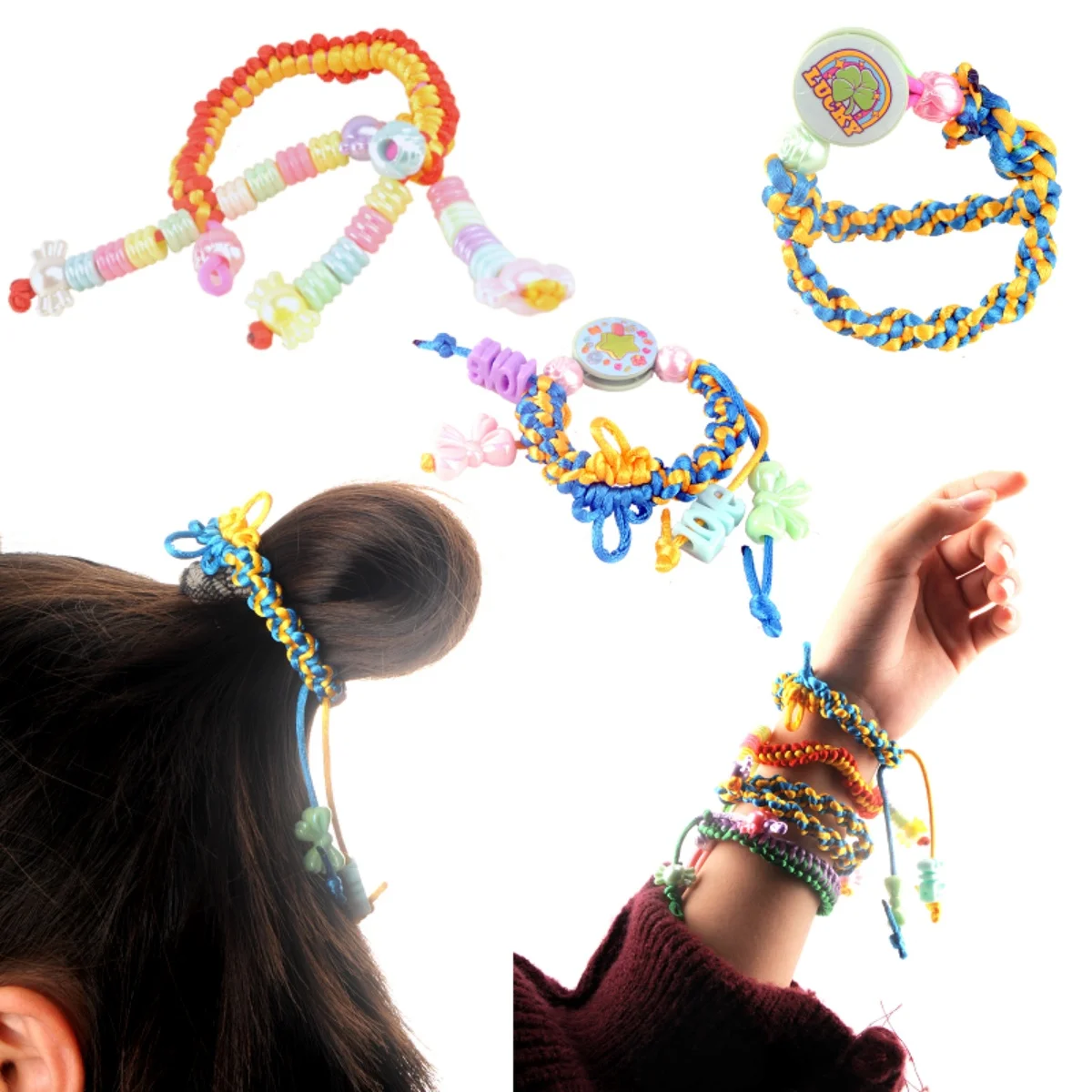 Friendship Hand Knitter Toy Children's Handmade DIY Stretch Yarn Rope Girl Play Home Weaving Color Bracelet Making Gift Set