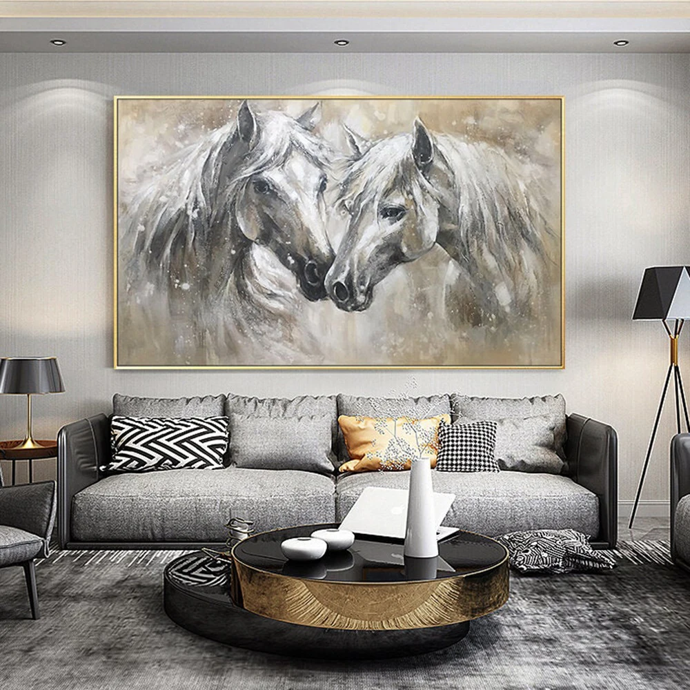 

Hand Painted Oil Painting Abstract White Horses Canvas Art Large Original Horses Oil Painting Modern Animal Wall Bedroom Decor