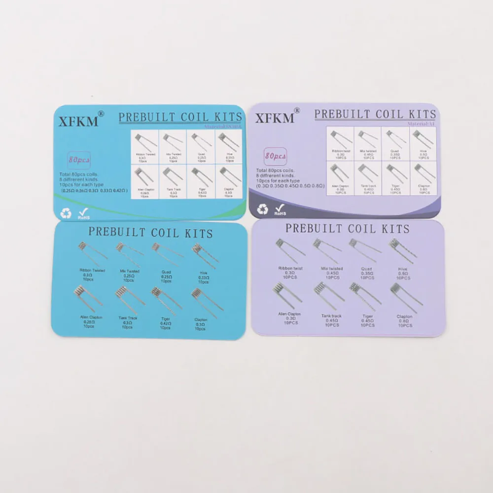 8 in 1 A1/316L Alien Clapton Coil Flat Twisted Fused Clapton Quad Tiger Heating Wire Resistance coil 80pcs XFKM