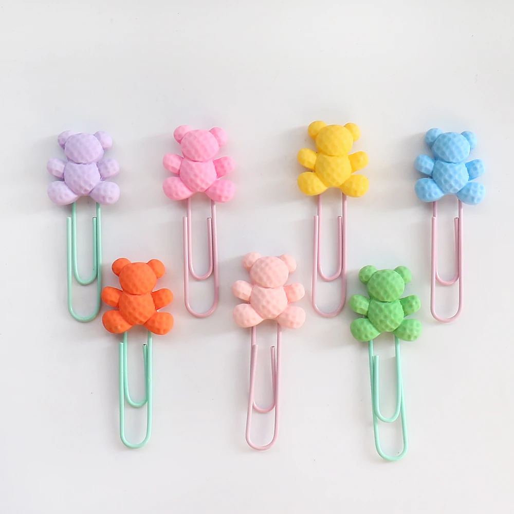 7pcs/lot Kawaii colorful Bear Paper Clip Decorative Bookmark Binder File Clips School Office Stationery Accessories paper clips,binder clips,book clips,mini bookmark