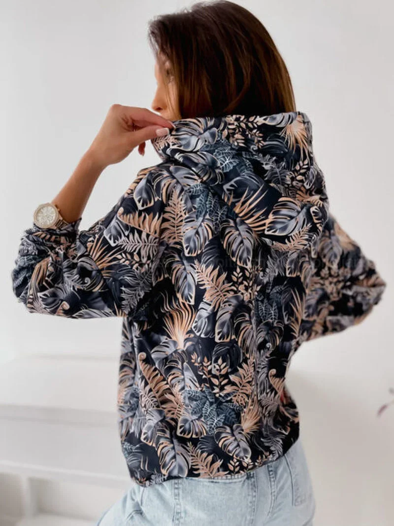 FashionPrinted Loose Bat Sleeve Long Sleeve Ladies Straight Casual Loose Hooded Sweater Pullover Sweatshirt Harajuku Korean Top