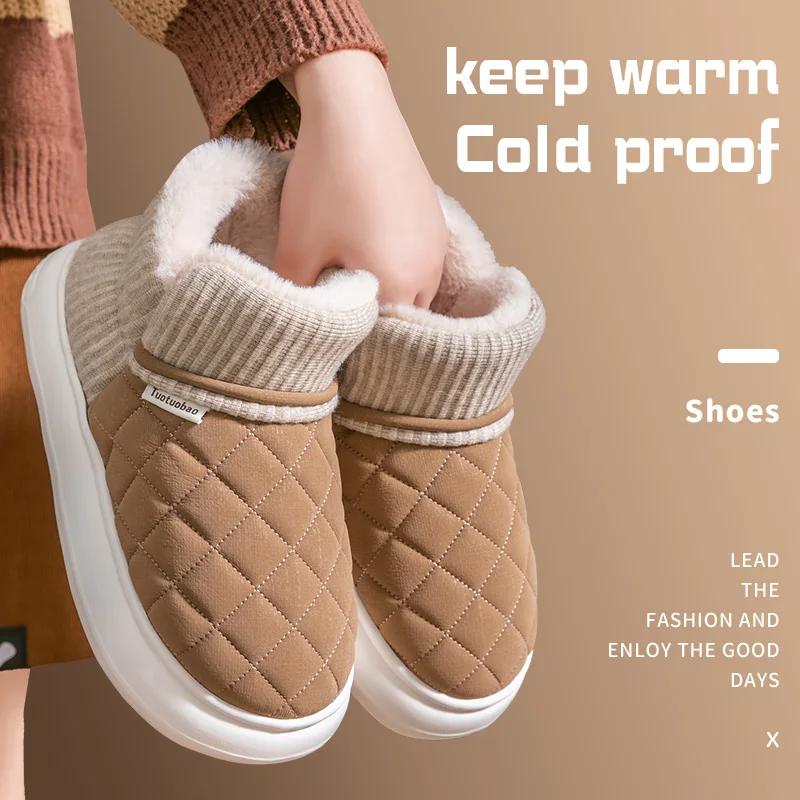 Winter thick soled anti slip warm cotton shoes with fleece bag and cotton slippers for external wear 4