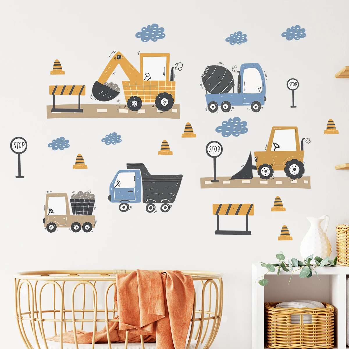 Cartoon Cute Construction Truck Wall Stickers Decoration for Bedroom Wall Decals Home Decore Living Room Art Kids Room wall stickers wall sticker