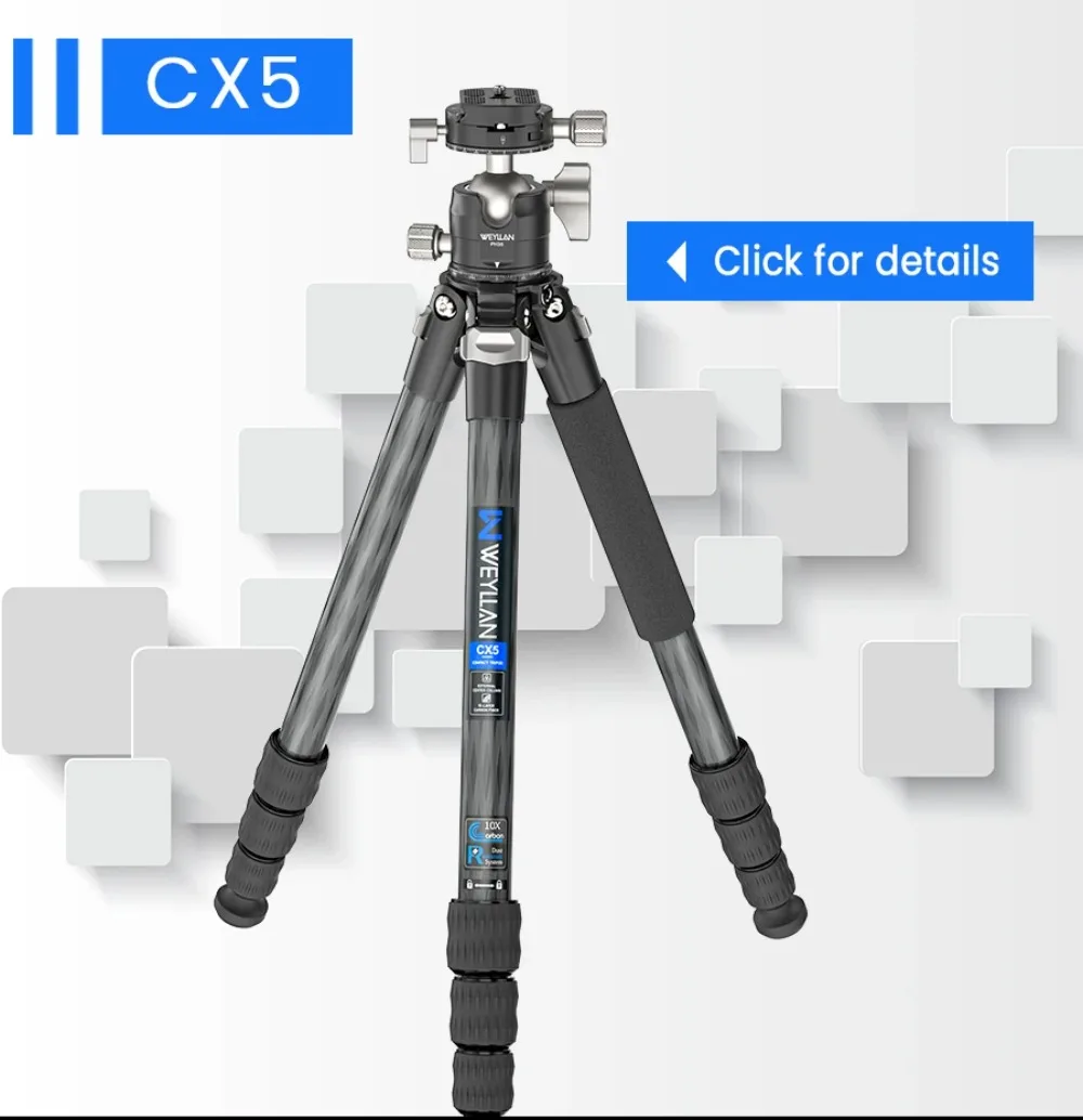 CX5 Carbon Fiber Lightweight Travel Tripod Professional DSLR Camera Tripod For F