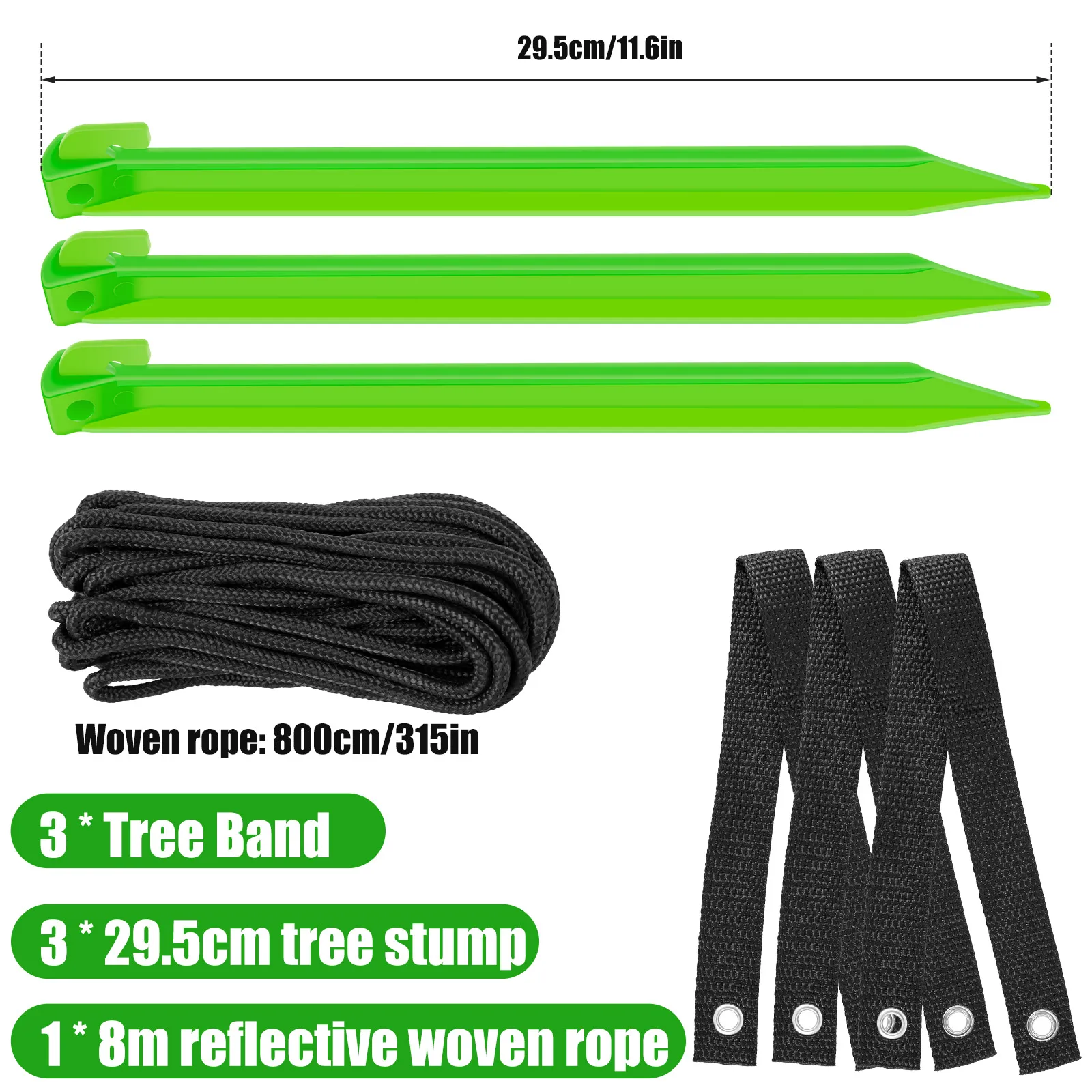 Kuaman Kit professionale per 2 alberi, 6 cinghie per alberi da 45,7 cm + corda resistente per fissare piante e crescita sana e dritta, verde