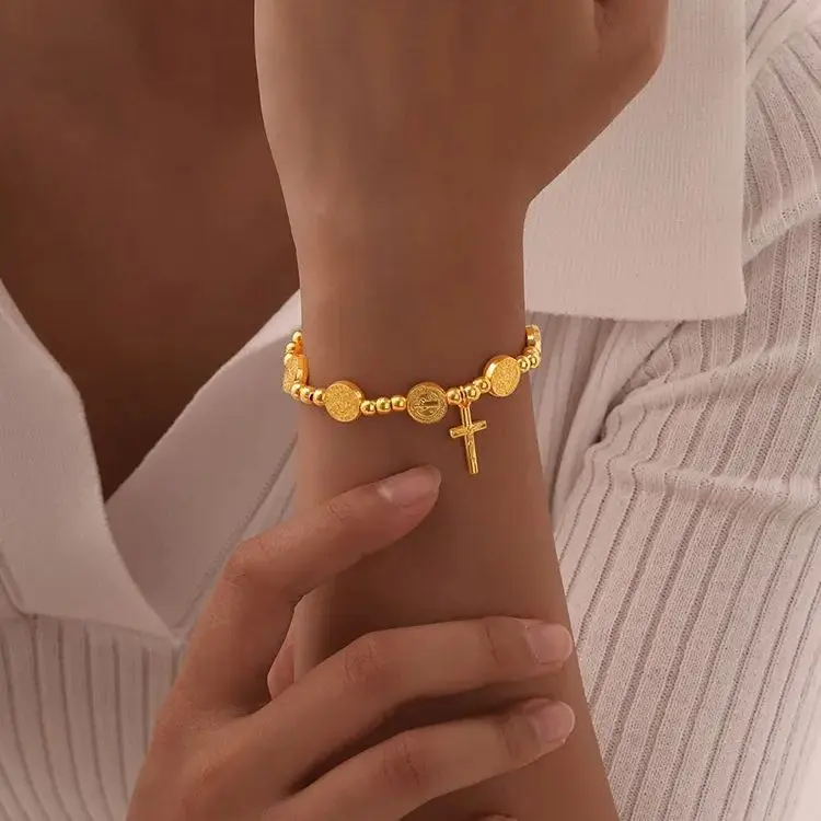 Gold Cross Rosary Bracelet 6
