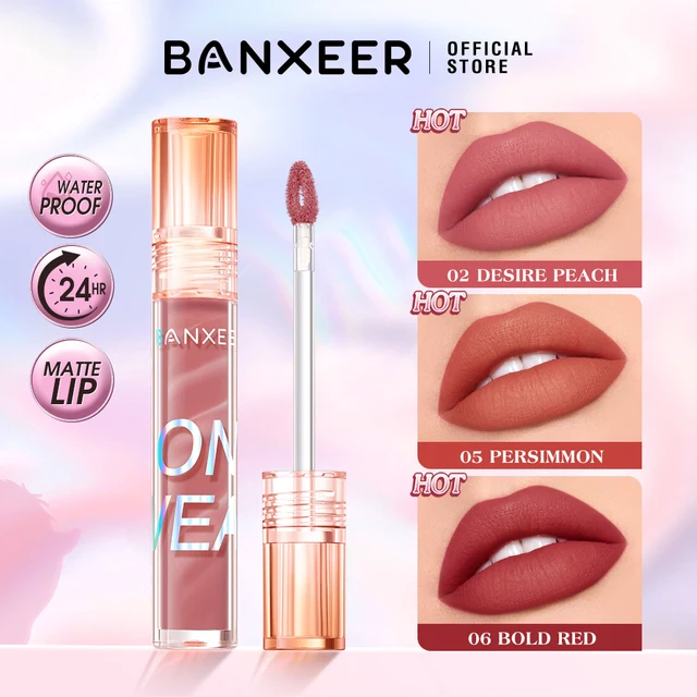 BANXEER  flüssiger Lippenstift matt super wasserdicht langlebig hoch pigmentiert nicht verblassen Antihaft-Tasse Lippen glasur Make-up für Frauen