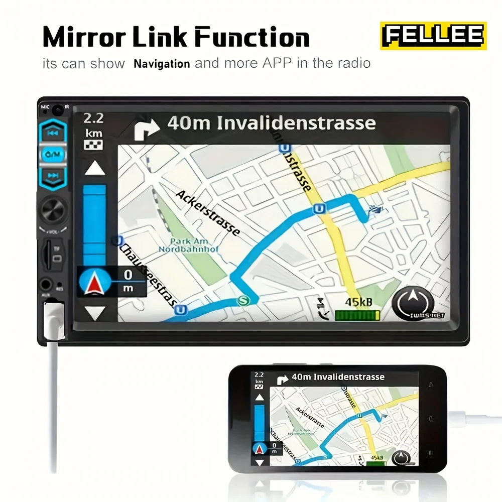 7인치 자동차 라디오 멀티미디어 플레이어 MP5 스테레오 헤드 유닛(FM/USB/AUX/미러 링크 내비게이션 포함), 2 DIN 패널 디스플레이