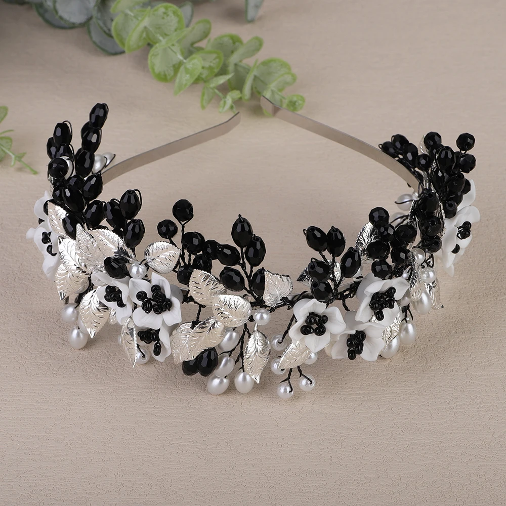 Bridal Hair Accessories Flower Leaf Diamonds Bridal Crown Pearl Crystal Wedding Headband for Women