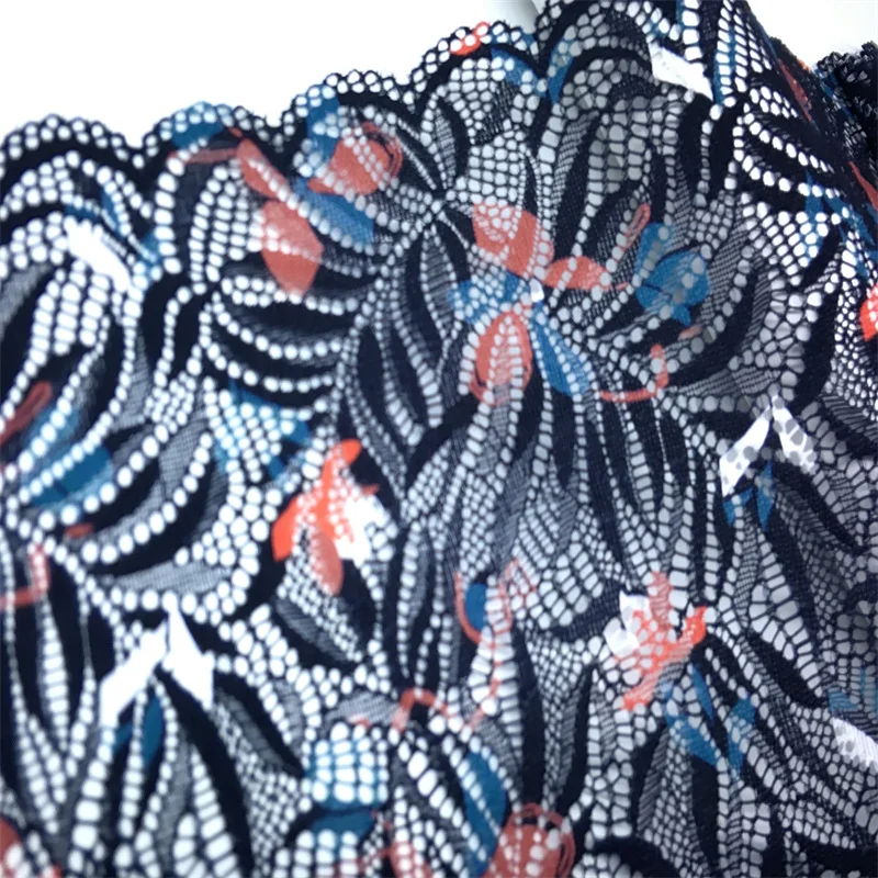 Description Picture 4 of itemGeometric Pattern Lace Spandex Nylon Trimming Lace Elastic Dark Blue Ribbon Bra Making Lace DIY Navy Blue Lace