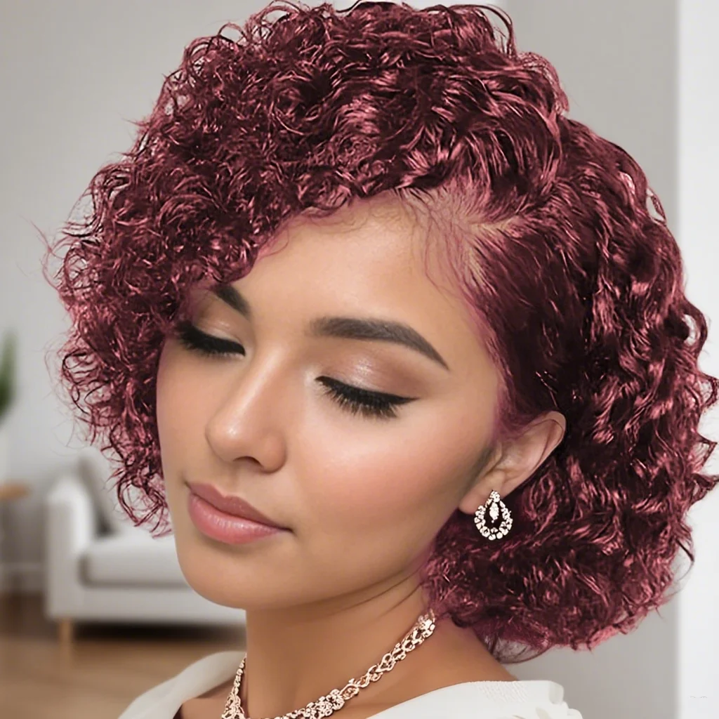 13x4 Dantel Ön Peruk Pixie Kesim Peruk Gerçek Saç Derin Dalgalı Peruk Kısa Kıvırcık Doğal Peruk Kadınlar İçin