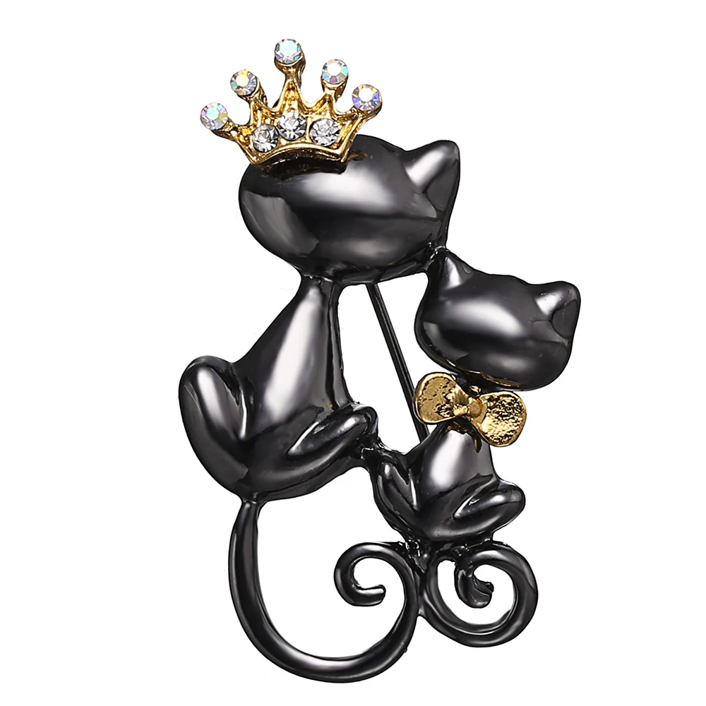 Lovely Black Cats Brooch Pins Cute Mom Cat Wear Crown And Kid Cat ...