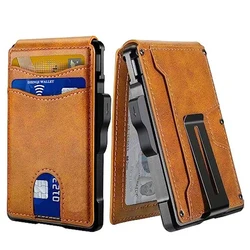 Men's Slim Minimalist Wallet with Money Clip & RFID Blocking (Brown)
