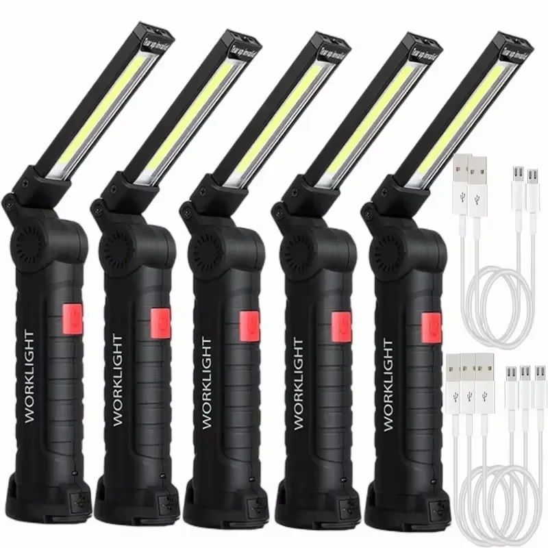 Wovatech Torcia da lavoro ricaricabile USB - Mini torcia portatile pieghevole a LED Torcia a COB super luminosa - Torcia da campeggio impermeabile con base magnetica e gancio