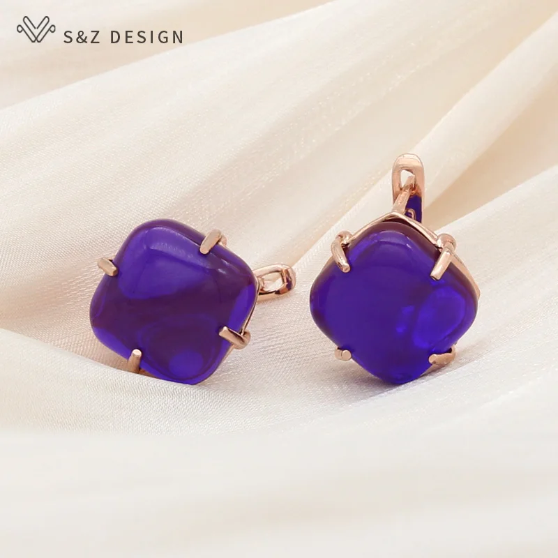 S&Z DESIGN New Fashion Elegant 585 Rose Gold Color Square Resin Dangle Earrings For Women Girl Party Jewelry Hypoallergenic