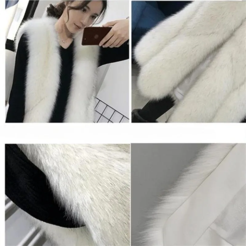 2023 Autumn Winter New Women Faux Fox Fur Coat Mid-Length Waistcoat Fashion Vest Female Casual Keep Warm Temperament Outwear