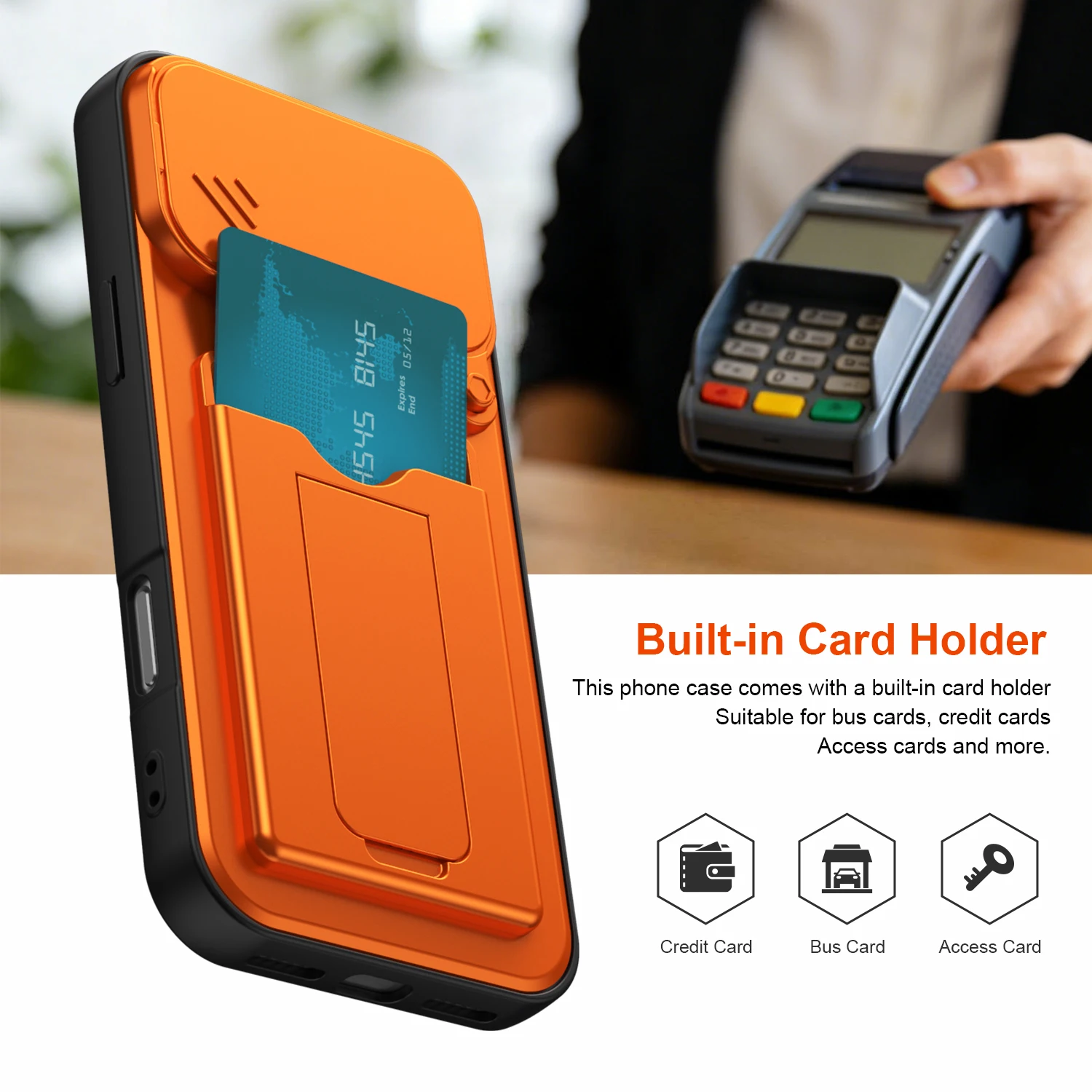 Enhanced Shockproof Card Holder Wallet Phone Case with Lens Protection