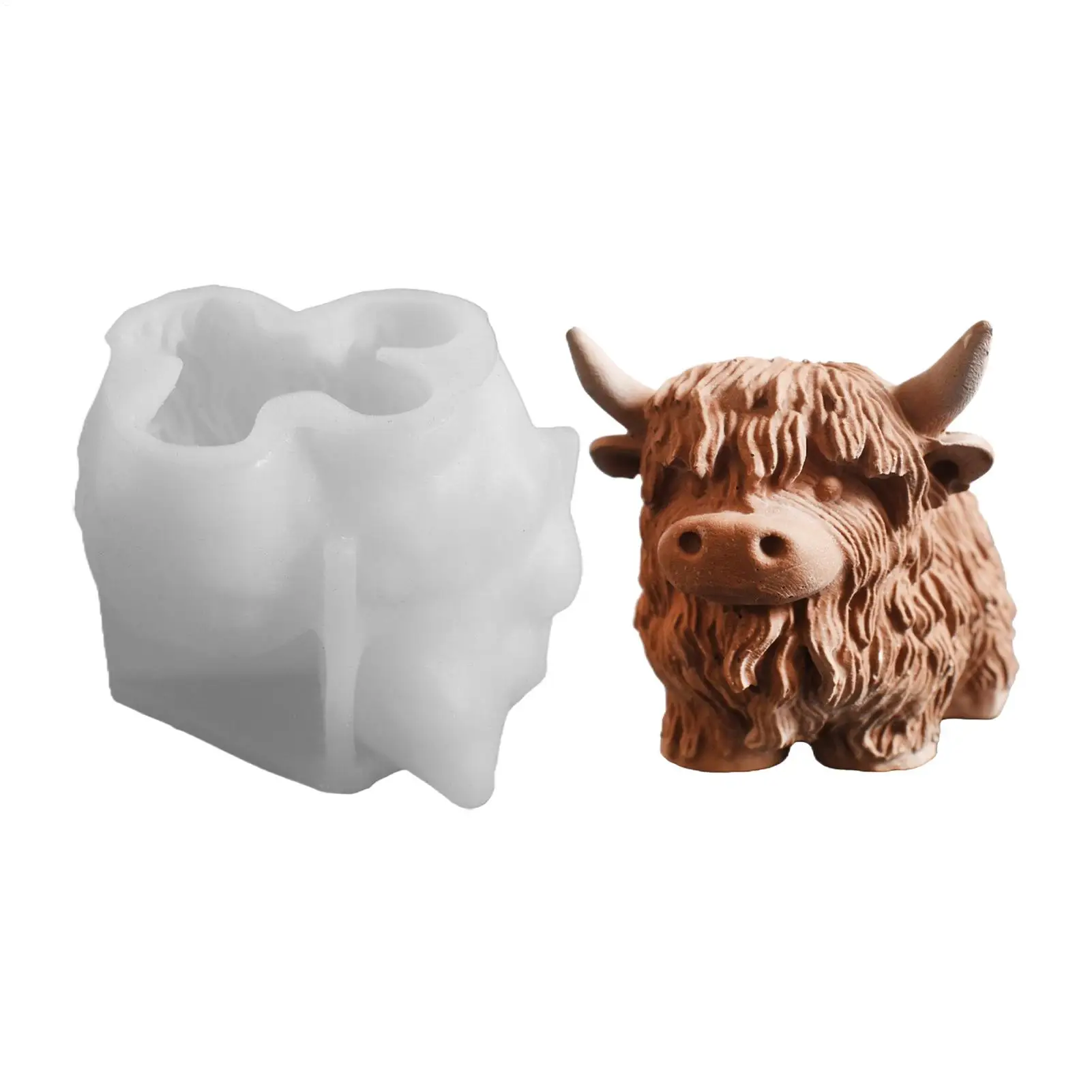 3D Highland Cow Silicone Mold Resin Molds for Figurines Heat-resistant Flexible Reusable Farm Animal Mould for Handmade Candles