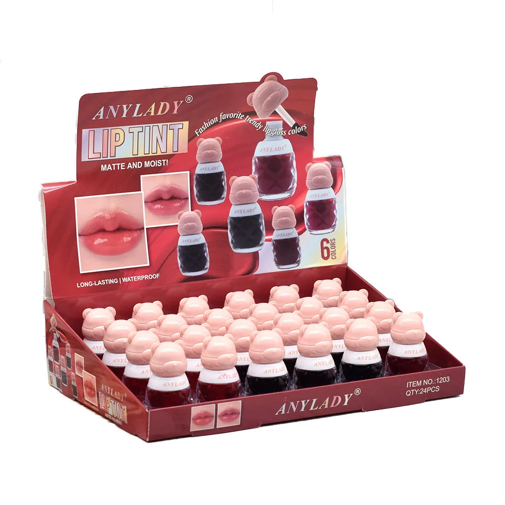 

24pcs Cute Bear Lip Gloss 6 Colors Set Lip Glaze Woman Longlasting Nonstick Lip Tints Lips Makeup Bulk