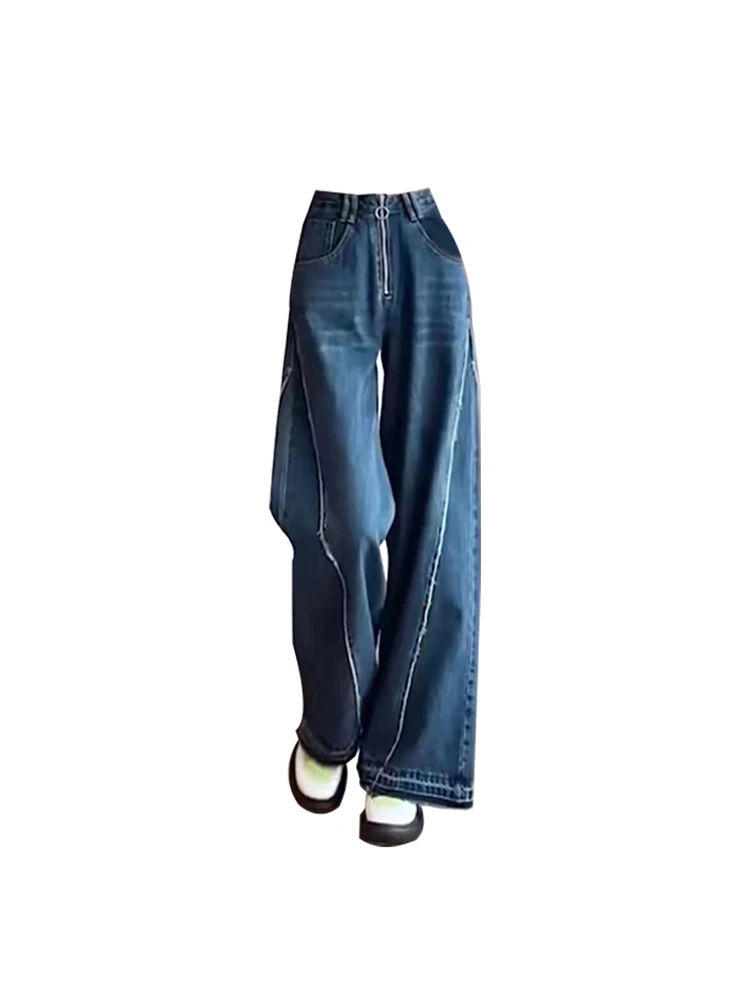 

Women Blue Jeans Streetwear 90s Vintage Baggy 2000s High Waist Straight Denim Trouser Korean Wide Leg Cowboy Pants 2023 Clothes