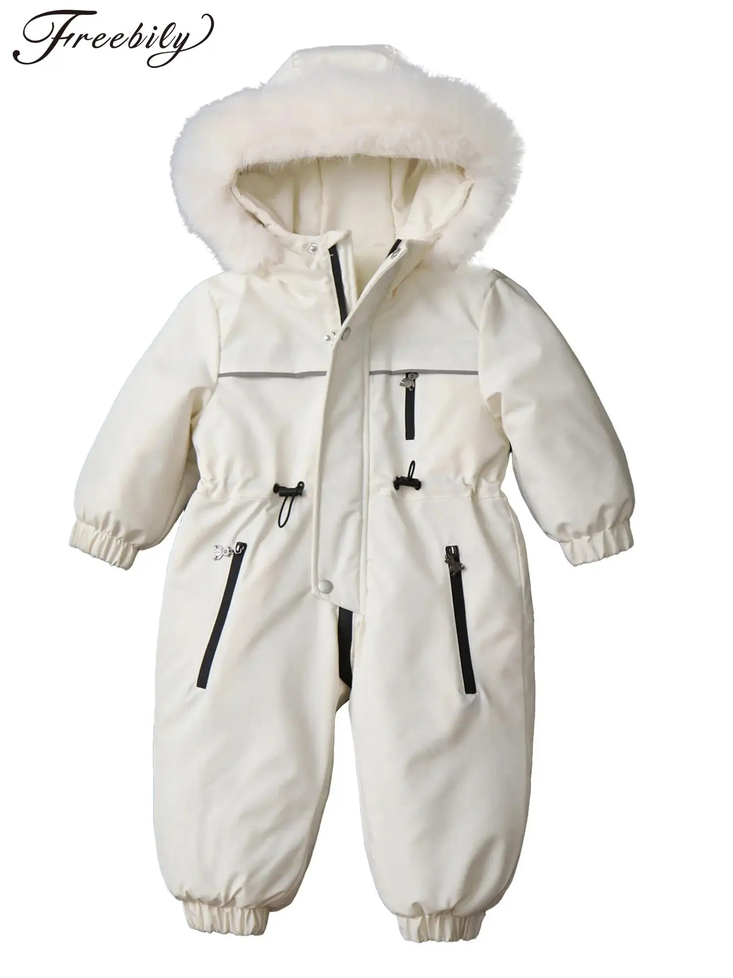 Kids Baby Boys Girls Fleece-Lined Ski Jumpsuit Zipper Hooded Bodysuit Snowsuit -30 Degree Winter Overalls Outwear Suits
