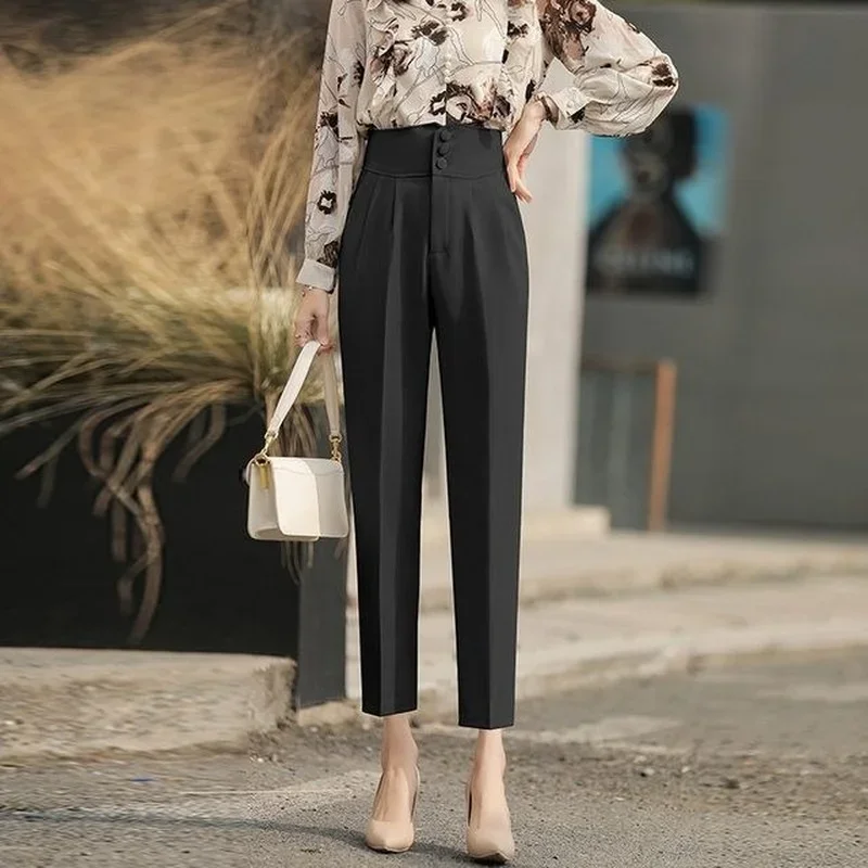 

High Waist Black Work with Pockets Trousers for Woman Tailoring Clothing Buttons Office Women's Pants Aesthetic All Medium G 90s