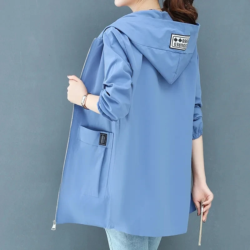

Oversized Windbreaker For Women's 2023 New Spring Fall Mid-Length Trench Coat Womens Casual Loose Outwear Hooded Coat Tops Woman