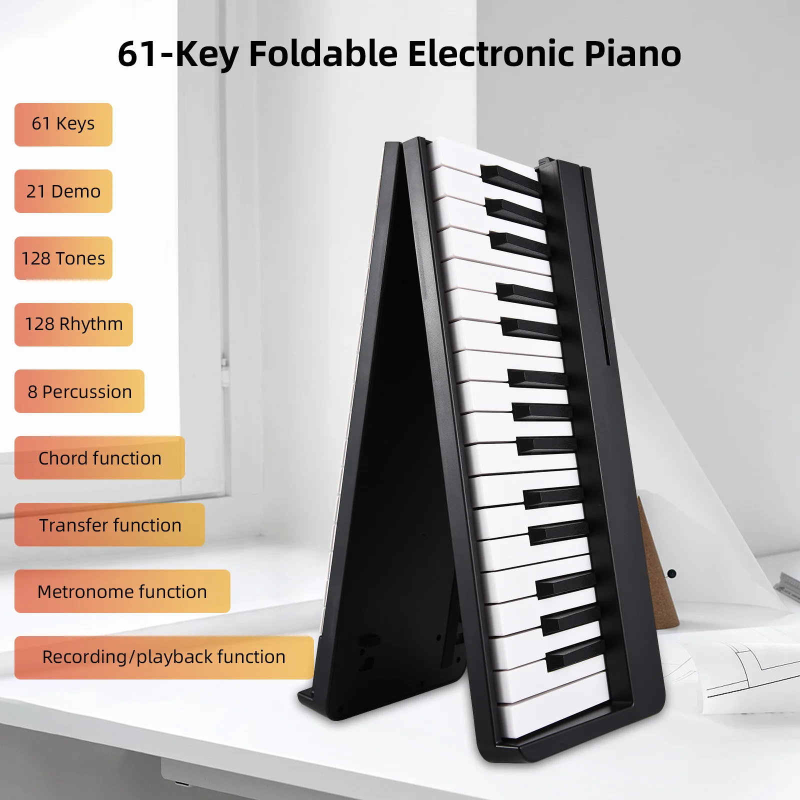 Musical instrument Electronic musical instrument Electronic piano 61-Key Foldable Electronic Piano Multifunctional Electronic Organ Sensitive Piano Keyboard with LCD Display Built-in Battery