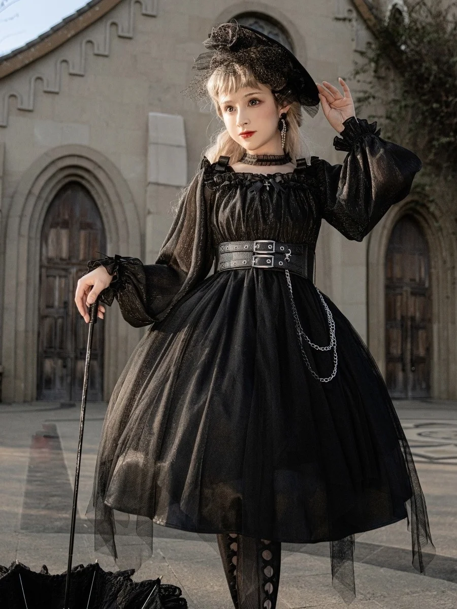 Japanese Gothic Cosplay Dress Irregular Dark Gothic Lolita Dress Lolita Long Sleeve Cosplay Costume