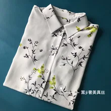 

New 2022 Natural Silk Full Sleeve Thin See Through Shirt Women Blouse Print High Quality Prairie Chic Women Tops
