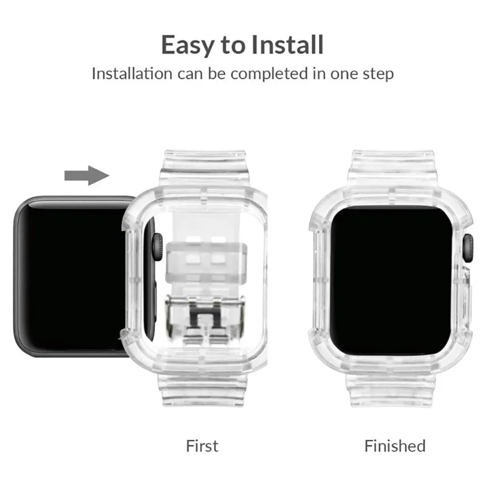 Transparent Apple Watch Band with Protective Case – Soft Clear Strap Accessory